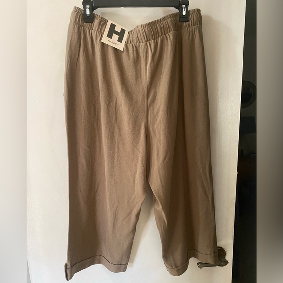 Harper Tan Relaxed Drawstring Joggers Capris Wide Leg Cropped Harem Pants - Picture 3 of 12